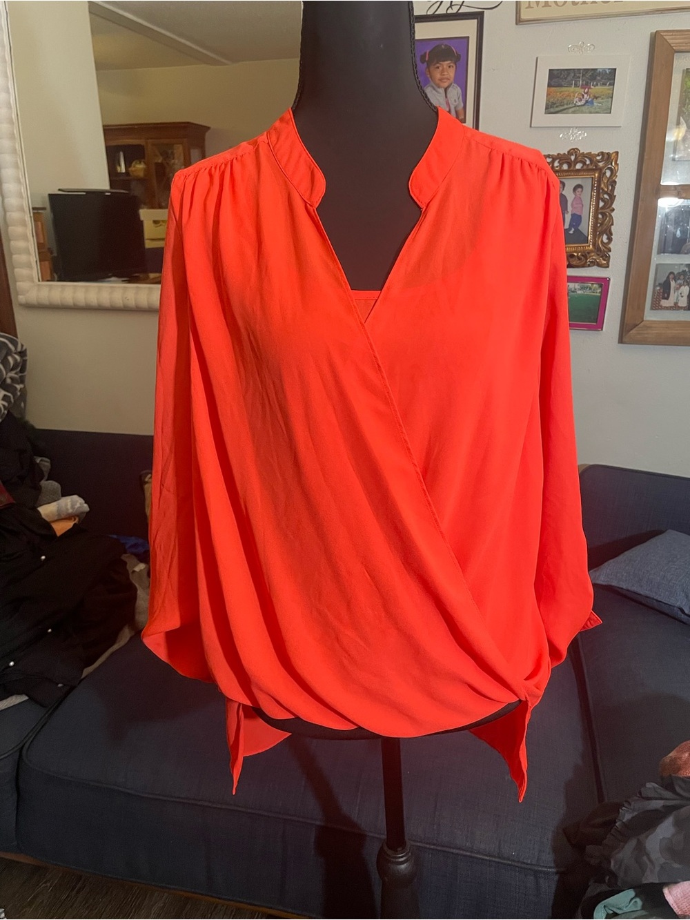 Rose & Olive Bright Red Surplice Blouse